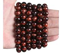 Perles en pierre naturelle œil de tigre, améthyste, rhodonite, calcédoine, amazonite, perles rondes en vrac de 4, 6, 8, 10 et 12 mm pour la fabrication de bijoux - œil de tigre rouge - 4 m