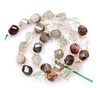 Perles en pierre naturelle pour la fabrication de bijoux - Vendues par sac - 5 brins et un rouleau de cordon intérieur à facettes - Quartz fantôme en forme de S - 10 mm - Eu9-k9532