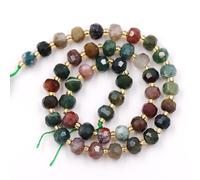 Perles en pierre naturelle pour la fabrication de bracelets et colliers - Vendues par sac - 5 brins et un rouleau de cordon intérieur - Rondelle à facettes - Agate indienne - 8 mm - Eu9-k9652