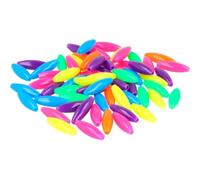 Perles en plastique olives multicolore fluor opaque 19x6mm. 200u. aprox. trou de 1,5mm.
