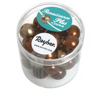 Perles En Verre Renaissance, Brun Mélange, 10 Mm, Boîte 32 Pièces, Grand Trou