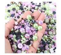 Perles et strass à dos plat, 30g, taille mixte 3mm-10mm, en résine de couleur Ab, perle semi-circulaire, 1100 pièces(Purple Black Green-E)