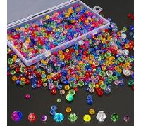 Perles Facettes 3mm/4mm/6mm/8mm, 1000 Pièces Perles Rondes Colorées à Facettes avec étui de Rangement, Perles Verre, Billes de Cristal, Perles de Verre Craquelées pour Bijoux, Bracelets, Colliers