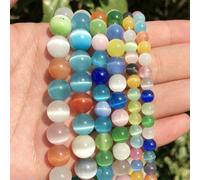Perles œil de chat en pierre naturelle rose, blanche et bleue, pour la fabrication de bijoux, perles lisses en vrac, opale, bracelets à breloques, colliers, couleurs mélangées, 12 mm, 30 pièces