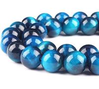 Perles œil de tigre aigue-marine pour la fabrication de bijoux - Perles rondes en cristal bleu de 10 mm pour bracelets (34 à 37 pièces)