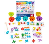 Perles Numériques d'apprentissage en Silicone,Jouet de Perles à Compter avec Baguettes et Cuillères - Cadeau Pédagogique Coloré pour Reconnaissance des Nombres
