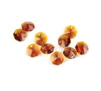 Perles octogonales en cristal, 14mm, 2 trous/1 trou, perles en vrac, pièces de lustre, 50 pièces/100 pièces(Tea,1 Hole-50pcs)