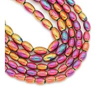 Perles ovales en hématite, grains de riz de 6/8 mm, bleu, vert, violet, pierre naturelle, pour la fabrication de bijoux, bracelets, colliers, rose rouge, 5 x 8 mm, 48 pièces