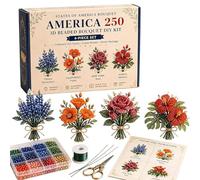 Perles patriotiques - Ensemble de fleurs en perles artisanales - Collection rouge et bleue - Kit de bricolage patriotique pour adultes, familles, femmes, hommes débutants