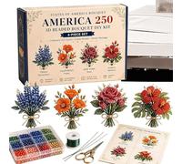 Perles Patriotiques | Ensemble de Fleurs en Perles Faites Main Collection Rouge Blanc Bleu - Kit de Création de Bouquet de,Pour Adultes Passionnés Familles Femmes Hommes Débutants
