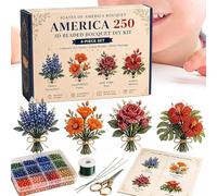 Perles Patriotiques,Kit de Fleurs en Perles Collection Rouge Blanc Bleu | Kit pour la Création de Bouquets du 4 Juillet | Pour Adultes Passionnés Familles Femmes Hommes Débutants
