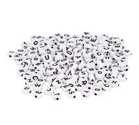 Perles plastique lettres blanc noir diam. 7mm. trou 1,2mm.,1200 unités aprox. En bocal
