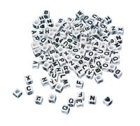 Perles plastiques à lettres, carrées, 5x5 mm, carte 40g, blanc