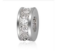 Perles pour bijoux 5 pièces, Charm Spacer Beads pour bracelets scintillants, 3x7,5 mm, argent avec pierre blanche
