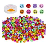 Perles pour Bracelet, 400 Pièces Per les Smiley Perles de Rocaille Perle Plate Per les pour Bijoux Per les Rondes Colorées et Ligne de Cristal pour Bijoux Bricolage Artisanat Bracelets Collier