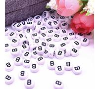 Perles pour lettres, 30 pièces, 4x7 mm, blanc avec noir, rond, lettre B