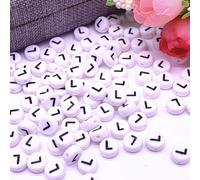 Perles pour lettres, 30 pièces, 4x7 mm, blanc avec noir, rond, lettre L
