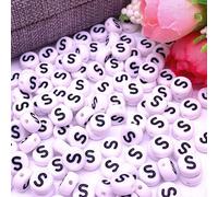 Perles pour lettres, 30 pièces, 4x7 mm, blanc avec noir, rond, lettre S