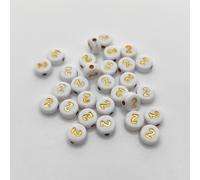 Perles pour lettres, 30 pièces, 4x7 mm, or avec blanc, rond, chiffre 2