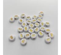 Perles pour lettres, 30 pièces, 4x7 mm, or avec blanc, rond, chiffre 3