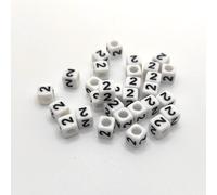 Perles pour lettres, 30 pièces, 6x6 mm, blanc avec noir, carré, chiffre 2