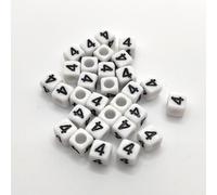 Perles pour lettres, 30 pièces, 6x6 mm, blanc avec noir, carré, chiffre 4