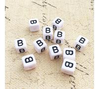 Perles pour lettres, 30 pièces, 6x6 mm, blanc avec noir, carré, lettre B
