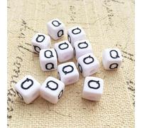 Perles pour lettres, 30 pièces, 6x6 mm, blanc avec noir, carré, lettre Q