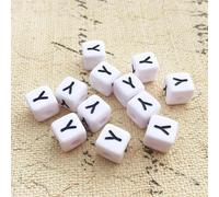 Perles pour lettres, 30 pièces, 6x6 mm, blanc avec noir, carré, lettre Y