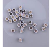 Perles pour lettres, 30 pièces, 6x6 mm, blanc avec or, carré, lettre O