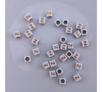 Perles pour lettres, 30 pièces, 6x6 mm, blanc avec or, carré, lettre Z