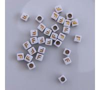 Perles pour lettres, 30 pièces, 6x6 mm, blanches avec or, carrées, lettre F