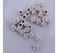 Perles pour lettres, 30 pièces, 6x6 mm, blanches avec or, carrées, lettre G