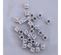 Perles pour lettres, 30 pièces, 6x6 mm, blanches avec or, carrées, lettre J