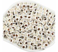 Perles pour lettres, 30 pièces, 6x6 mm, blanches avec or, carrées, lettre S