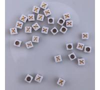Perles pour lettres, 30 pièces, 6x6 mm, blanches avec or, carrées, lettre X