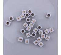 Perles pour lettres, 30 pièces, 6x6 mm, blanches avec or, carrées, lettre Y