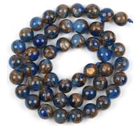 Perles rondes cloisonnées en pierre naturelle, agate, verre, quartz, turquoise, druzy, pour la fabrication de bijoux, accessoires de bricolage, vente en gros - Cloisonné bleu - 6 mm