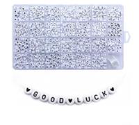Perles rondes en acrylique avec lettres de l'alphabet, 4 mm x 7 mm, en forme de cœur, pour la fabrication de bijoux, bracelets et colliers, 1200/1400 pièces (28 x 7 mm)