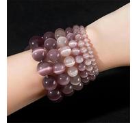 Perles rondes en pierre de lune rose et blanche, œil de chat, opale lisse, pour la fabrication de bijoux, bracelets, colliers, couleurs mélangées, 4 mm, 91 pièces, violet, 6 mm, 61 pièces