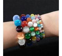 Perles rondes en pierre de lune rose et blanche, œil de chat, opale lisse, pour la fabrication de bijoux, bracelets, colliers, couleurs mélangées, 4 mm, 91 pièces, couleurs mélangées, 10 mm, 36 pièce