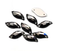Perles rondes en pierres précieuses naturelles, feuilles de diamant AAAAA, pierres scintillantes cousues, strass à dos plat, cristaux de verre AB 14 x 30 mm, 24 pièces(Black Diamond,14x30mm 24Pcs)