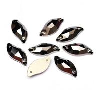 Perles rondes en pierres précieuses naturelles, feuilles de diamant AAAAA, pierres scintillantes cousues, strass à dos plat, cristaux de verre AB 14 x 30 mm, 24 pièces(Jet Hematite,14x30mm 6Pcs)