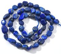 Perles rondes en pierres précieuses naturelles, pépites de citrine ovales, pierres précieuses naturelles de 6 à 8 mm, environ 39,4 cm, for la fabrication de bijoux DIY(Blue Lapis Lazuli)