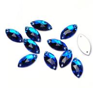 Perles rondes en pierres précieuses naturelles, perles en verre à dos plat Navette, strass à coudre sur pierres et cristaux for travaux manuels, VM 6 x 12 mm, 144 pièces(Capri Blue,6x12mm 48Pcs)