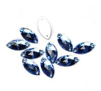 Perles rondes en pierres précieuses naturelles, perles en verre à dos plat Navette, strass à coudre sur pierres et cristaux for travaux manuels, VM 6 x 12 mm, 144 pièces(Aquamarine,6x12mm 48Pcs)