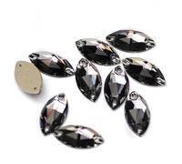 Perles rondes en pierres précieuses naturelles, perles en verre à dos plat Navette, strass à coudre sur pierres et cristaux for travaux manuels, VM 6 x 12 mm, 144 pièces(Black Diamond,9x18mm 72Pcs)