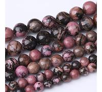 Perles rondes en rhodochrosite de 8 mm - Ligne noire - Perles en pierre d'énergie naturelle - Pour la fabrication de bijoux, bracelets et colliers