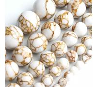 Perles Rondes en Vrac de sédiments de howlite turquoises Naturelles de 4 à 12 mm pour la Fabrication de Bijoux - Or filé Blanc - 46 pièces de Perles de 8 mm