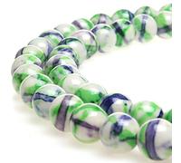 Perles rondes et lisses 5A en forme de fleur de pluie pour fabrication de bijoux - 38,1 cm (8 mm, vert bleu)